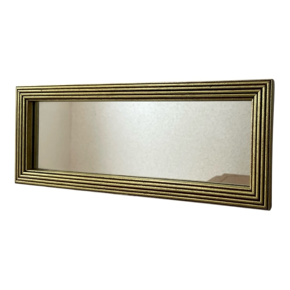 Tiered Stack Ribbed Gilded Gold Framed Wall Mirror-5” x 13”- Horizontal Vertical